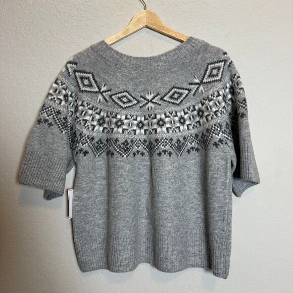 1 State Women's Nordic Fair Isle Style Short Sleeve Pullover Gray Sweater XL NEW - Picture 6 of 7